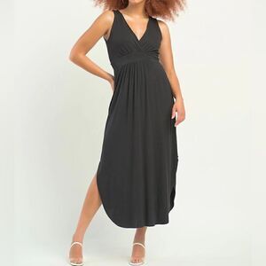 Dex Black Plunge V-Neck High Low Dress